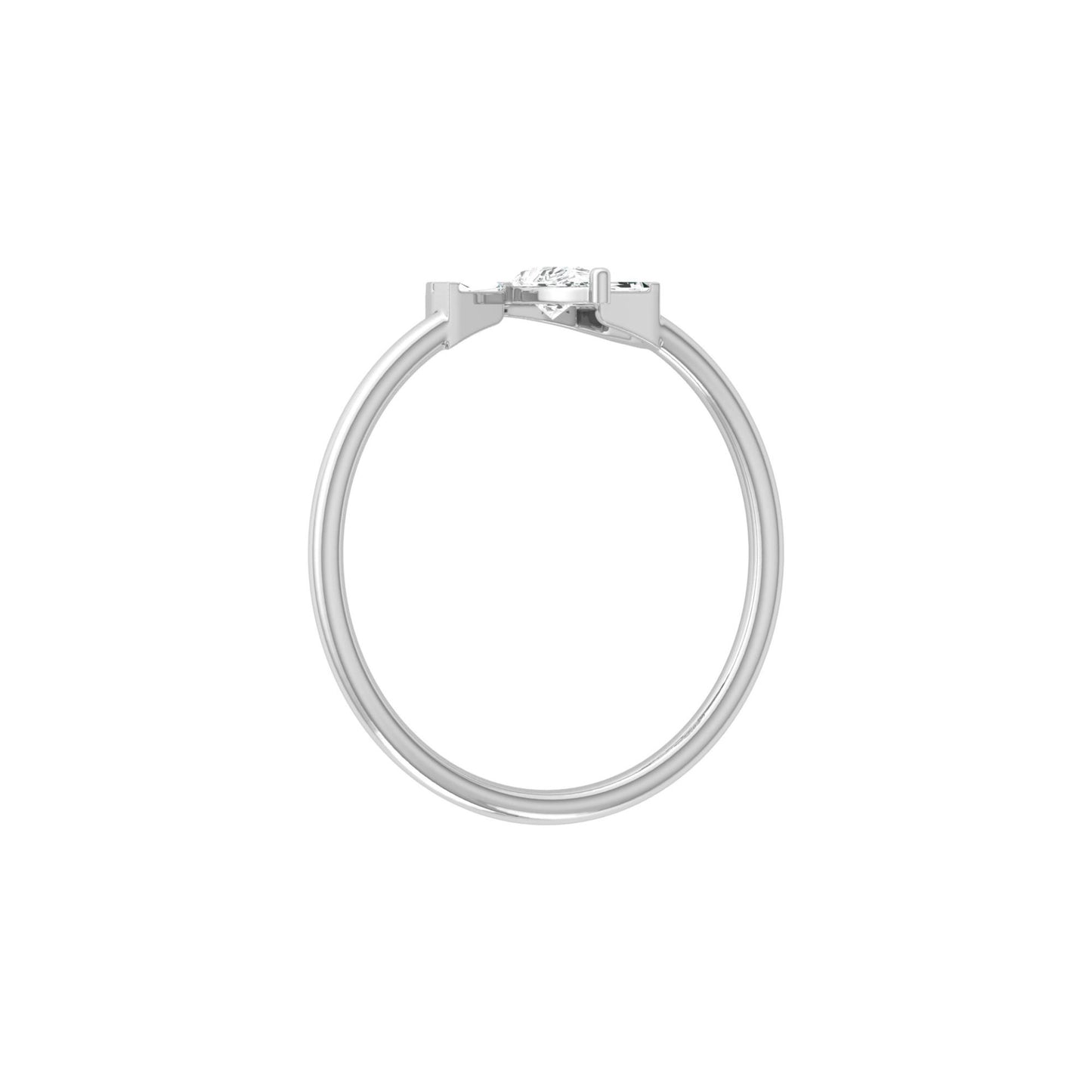 Unique Half-Fan Diamond Ring Featuring Pear and Baguette Cuts In 14K Gold For Her