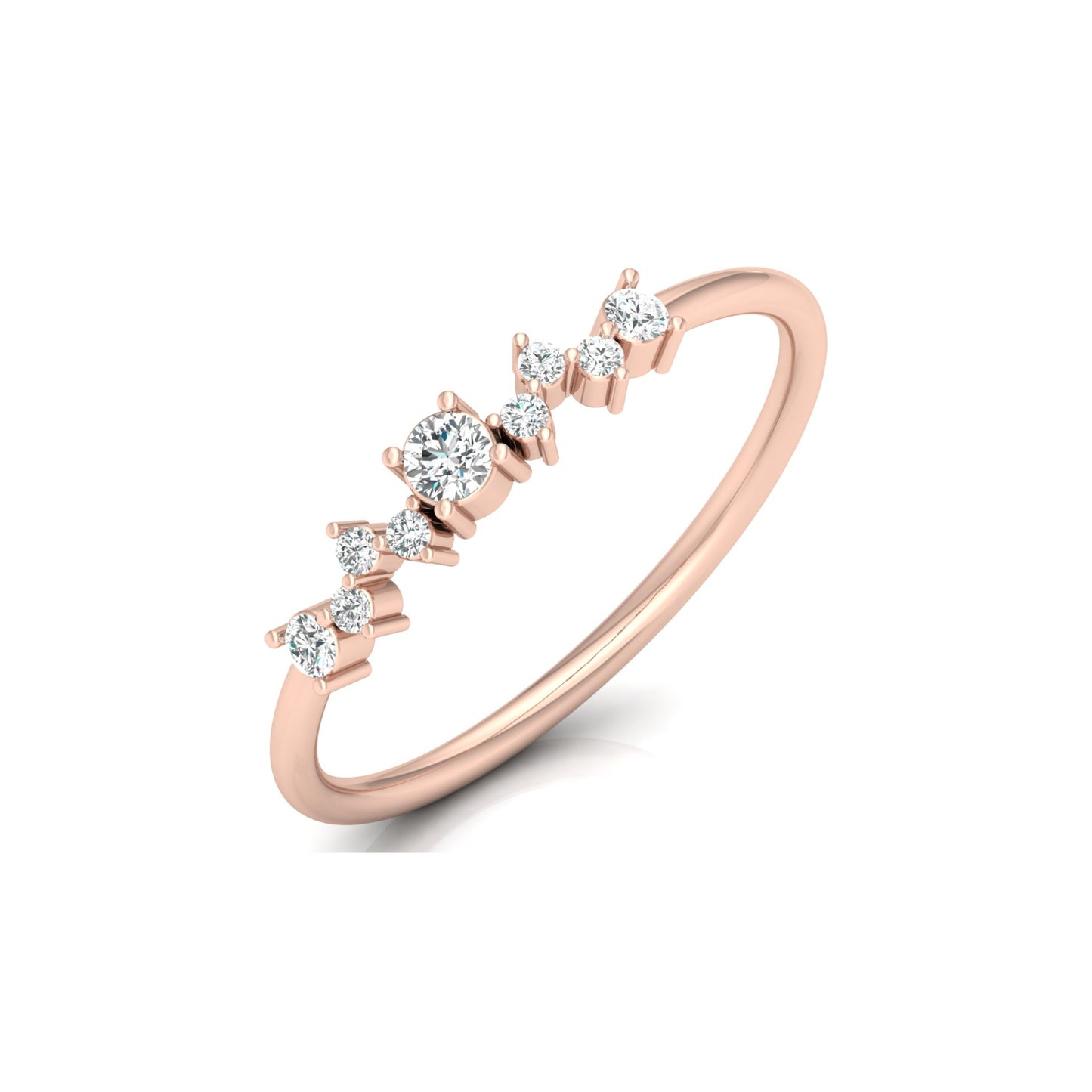 14Kt Solid Gold Diamond Ring for Women's Minimalist Daily Wear Band with Round-Cut Diamonds