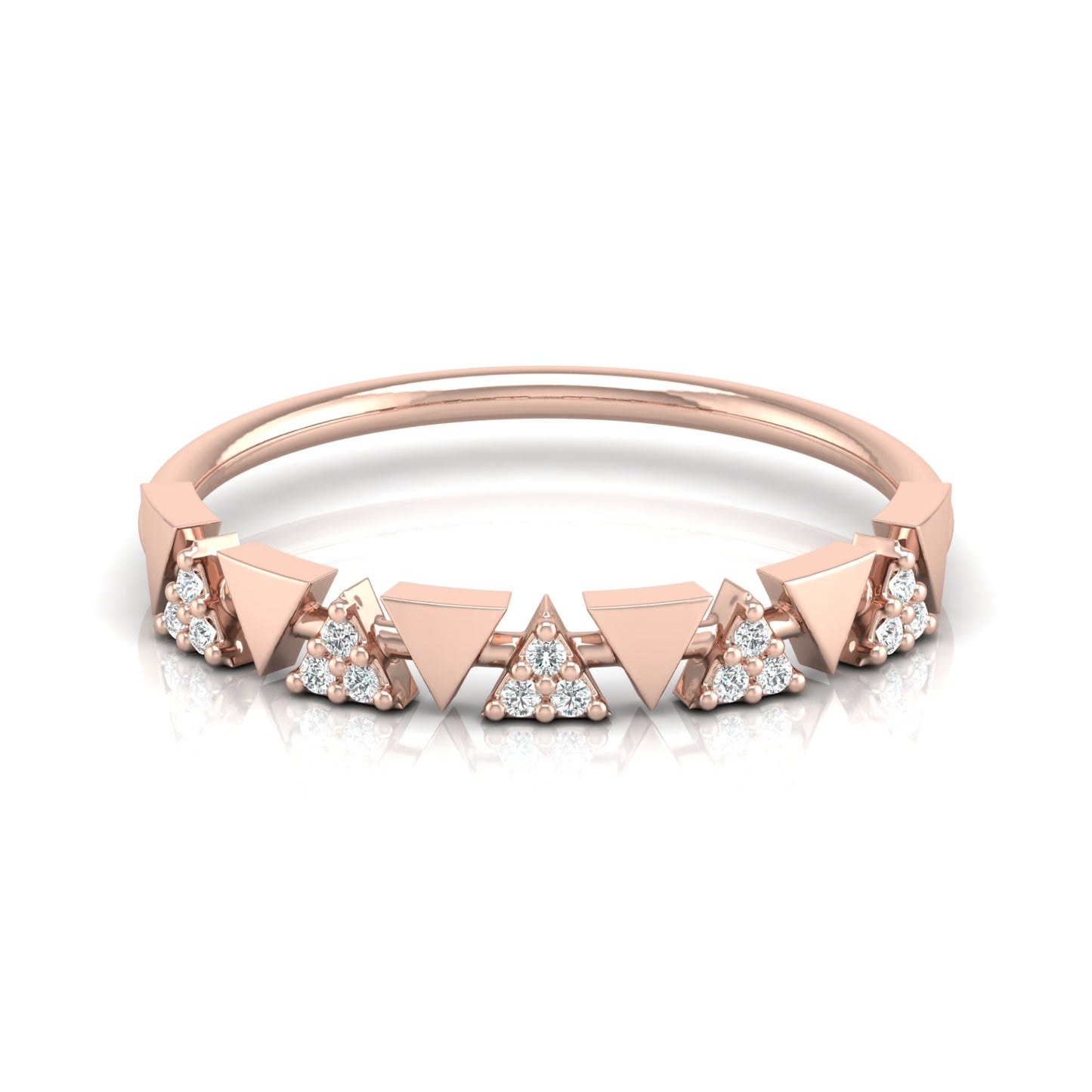 14K Solid Gold Triangle Diamond Wedding Band Alternating Diamond Band Ring For Women