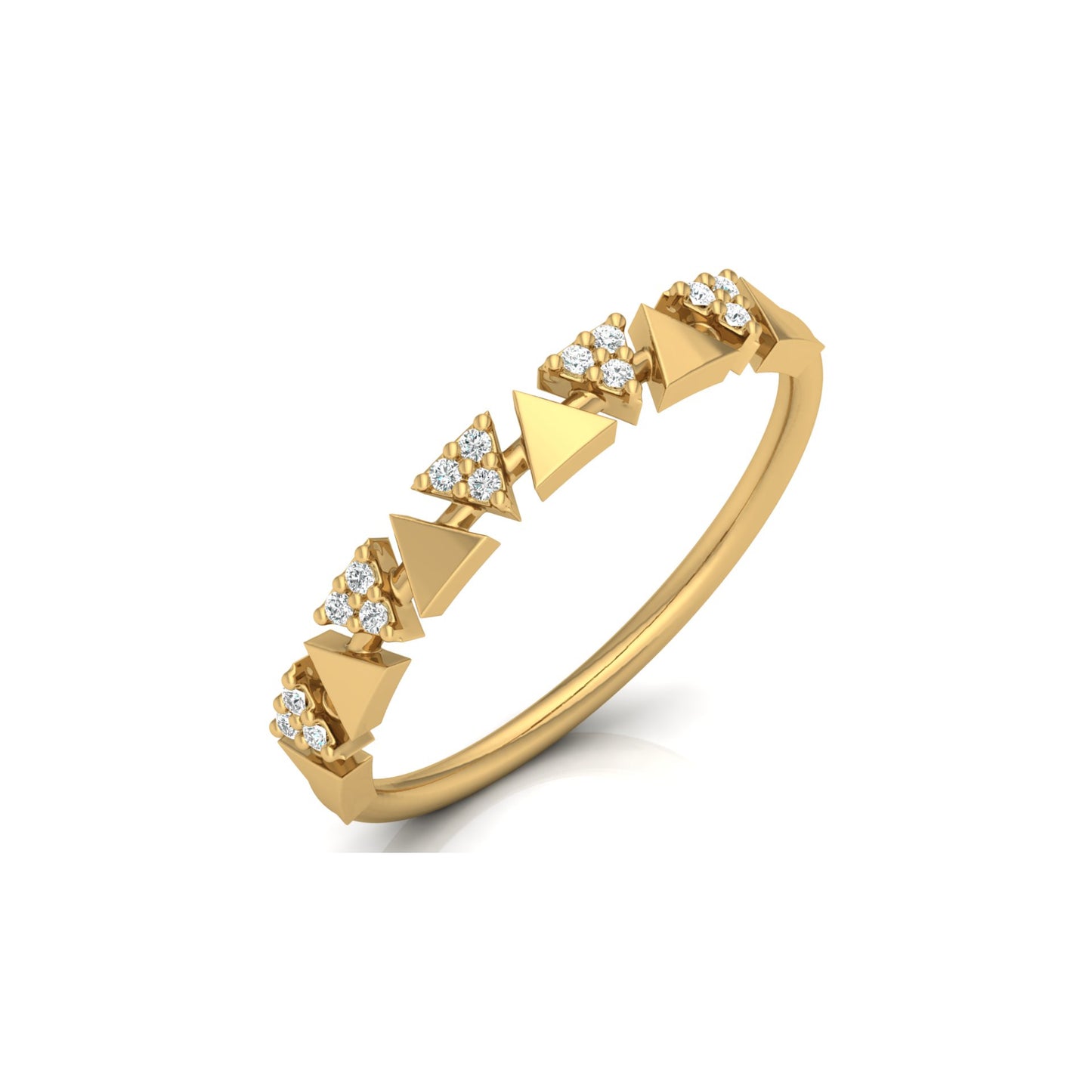 14K Solid Gold Triangle Diamond Wedding Band Alternating Diamond Band Ring For Women