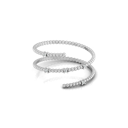 Wrap-Style Beaded Diamond Ring In 14K Solid Gold Modern Spiral Design Gift For Her
