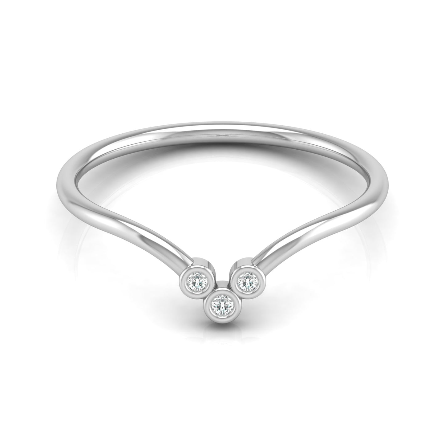 Dainty V-Shape Diamond Ring In 14K Solid White Gold Minimalist & Elegant Stackable Band