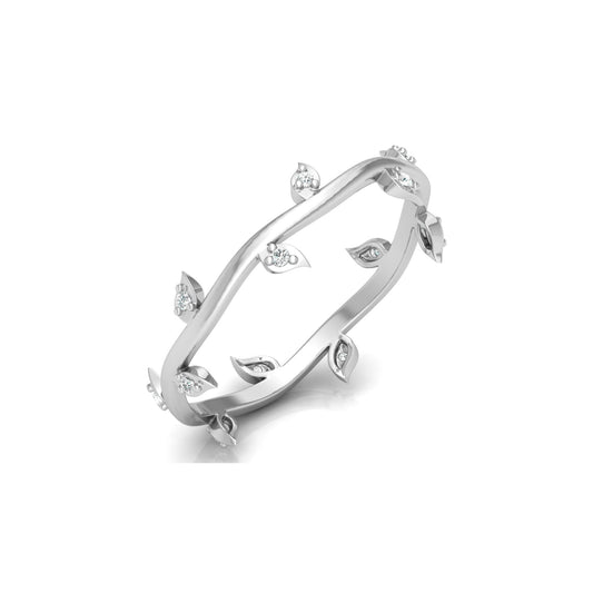 14K Solid Gold Leaf Diamond Band Ring for Women Nature-Inspired Everyday Wear Jewelry