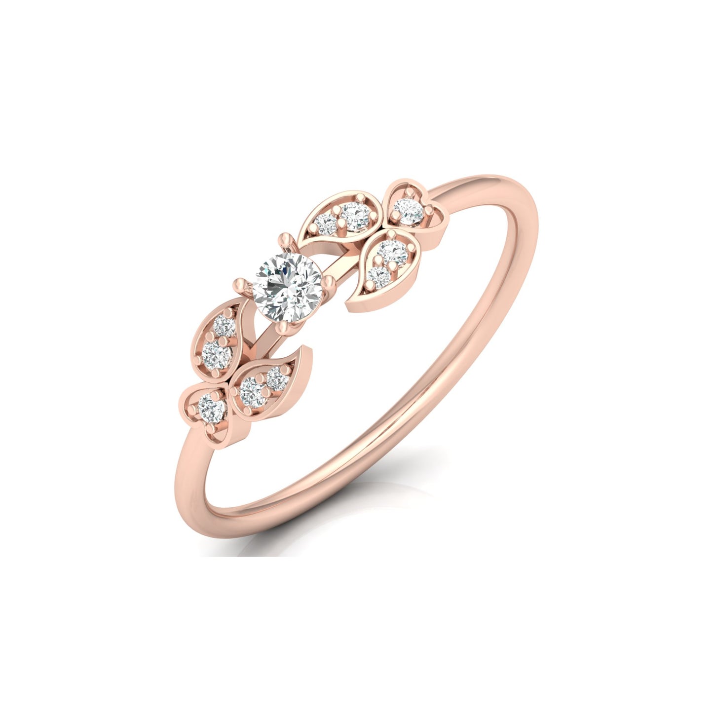 Handcrafted Floral Round Diamond 14K Gold Ring with Real Diamonds Timeless Charm