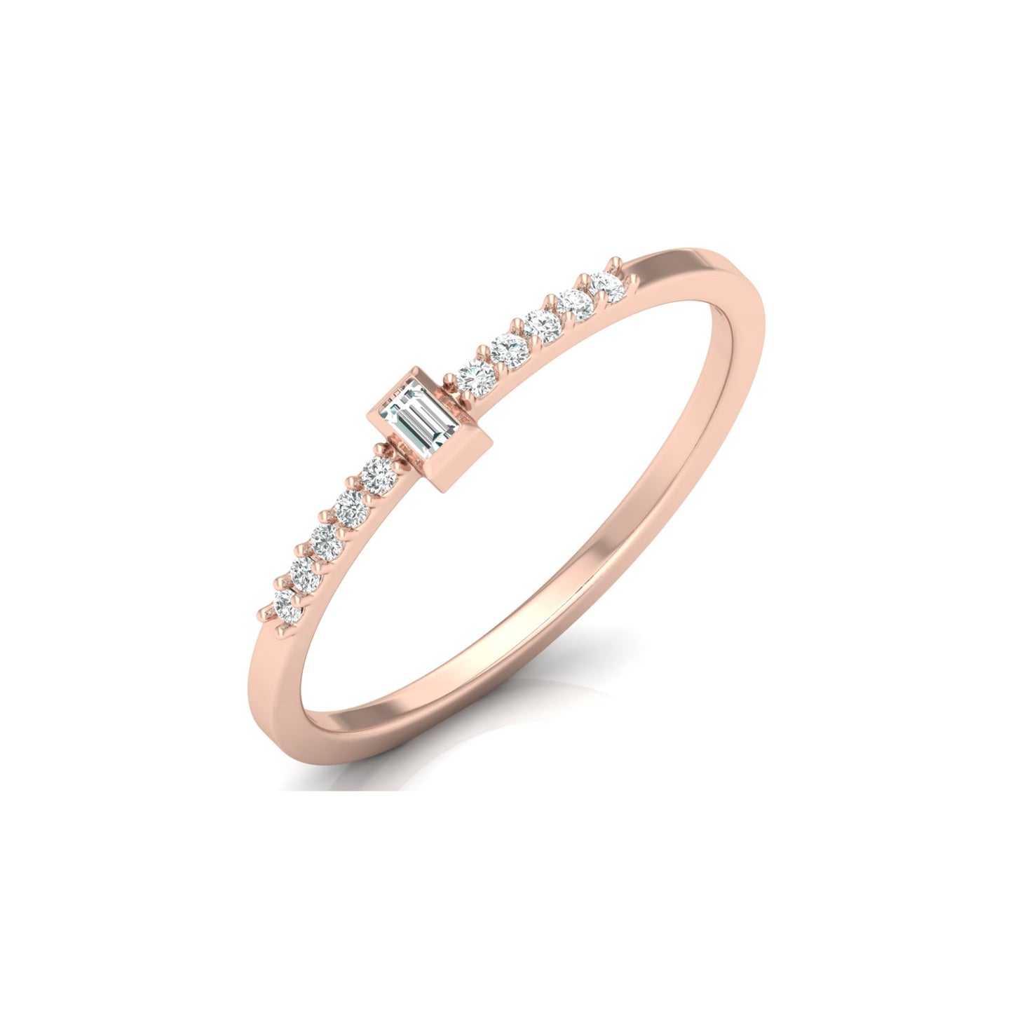 Labgrown Baguette Diamond Ring With Round Side Stones Sparkle In 14K Solid Gold