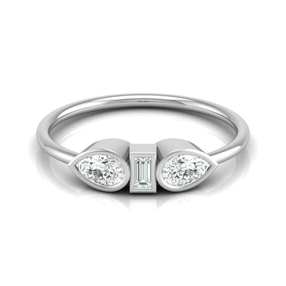 Three Stone Pear And Baguette Shaped Diamond Engagement Ring For Her In 14KT Gold