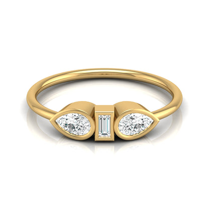 Three Stone Pear And Baguette Shaped Diamond Engagement Ring For Her In 14KT Gold
