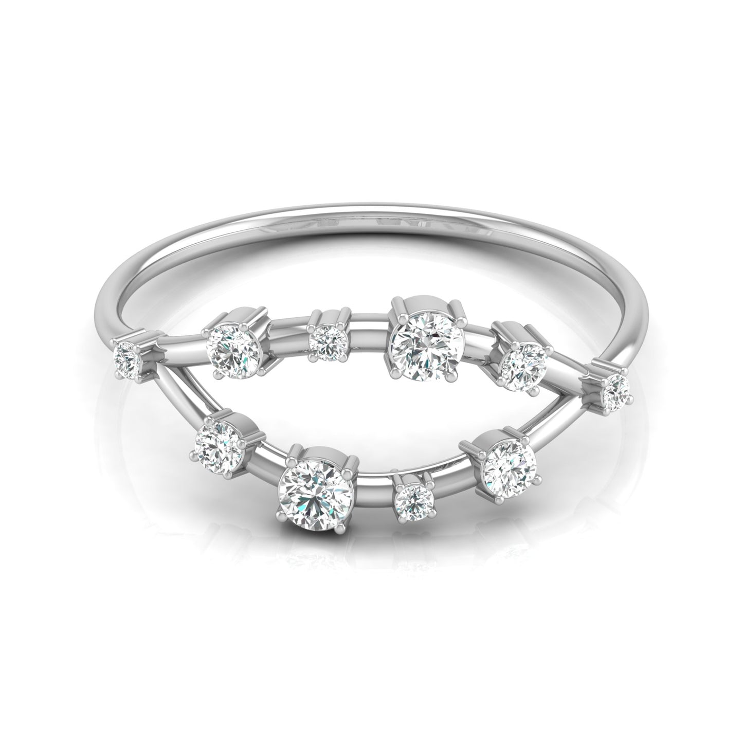 Unique Round Cut Diamond Wedding Band Elegant Thin Ring In 14K Solid Gold