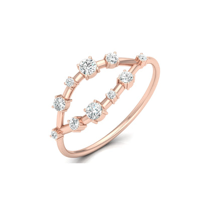 Unique Round Cut Diamond Wedding Band Elegant Thin Ring In 14K Solid Gold