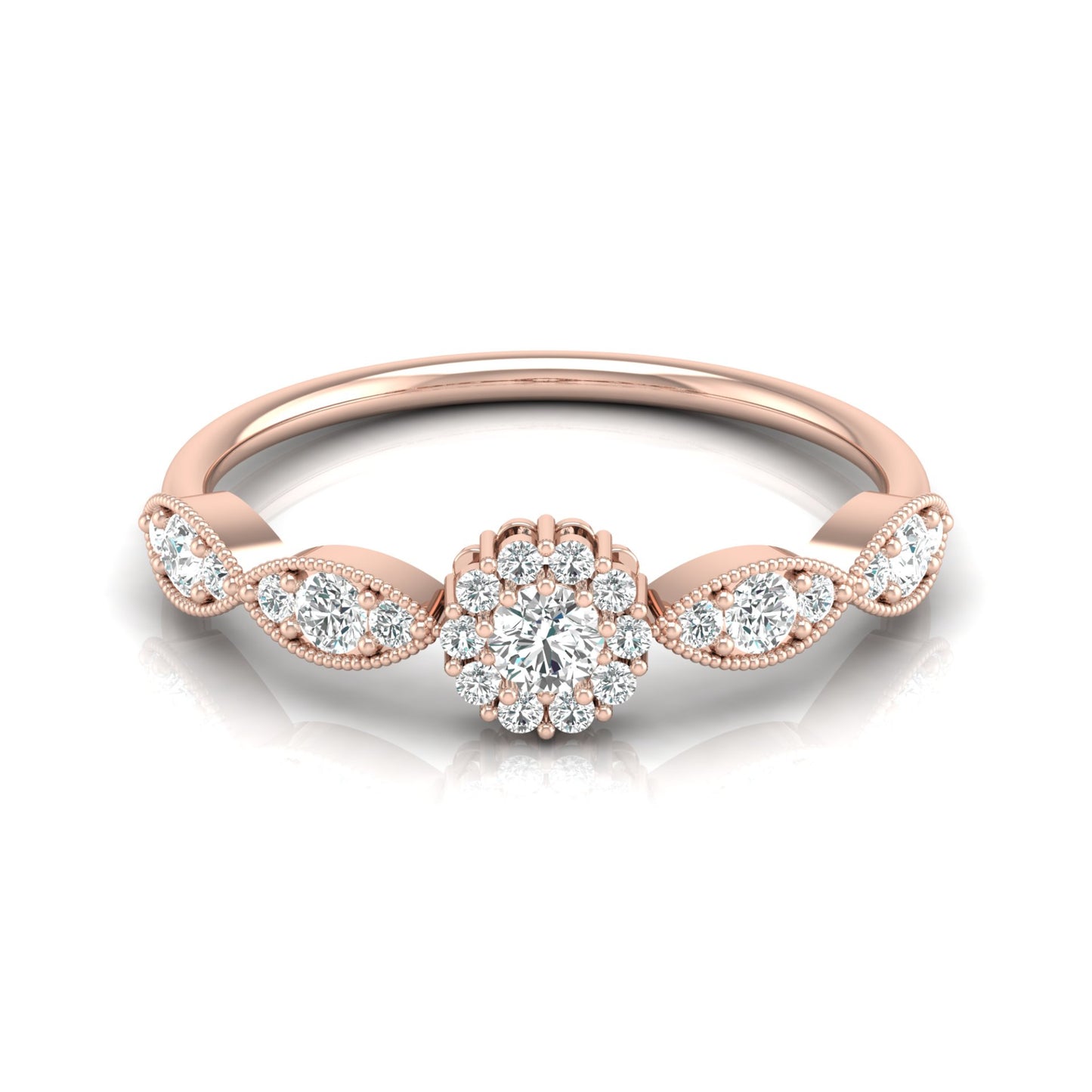 Minimalist Round Halo Diamond Ring For Women's 14K Solid Gold Everyday Elegance