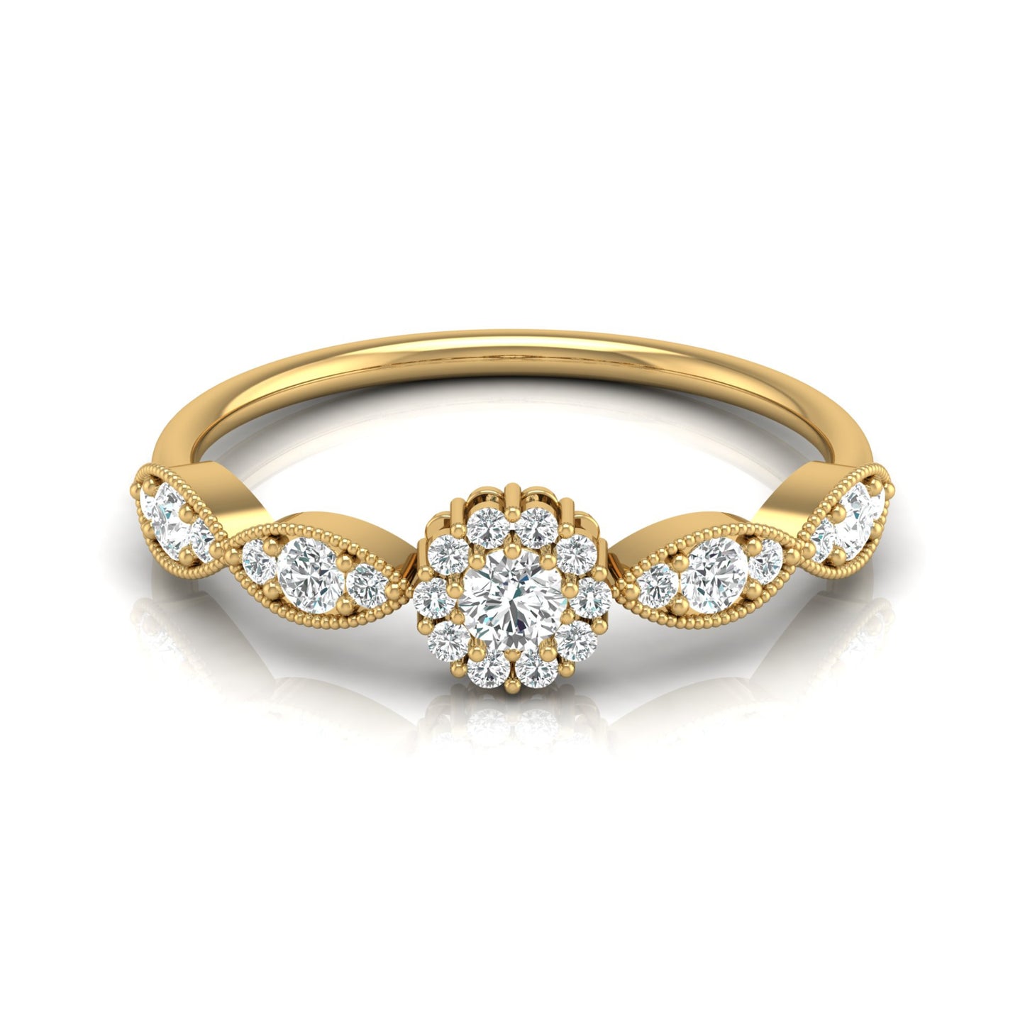 Minimalist Round Halo Diamond Ring For Women's 14K Solid Gold Everyday Elegance