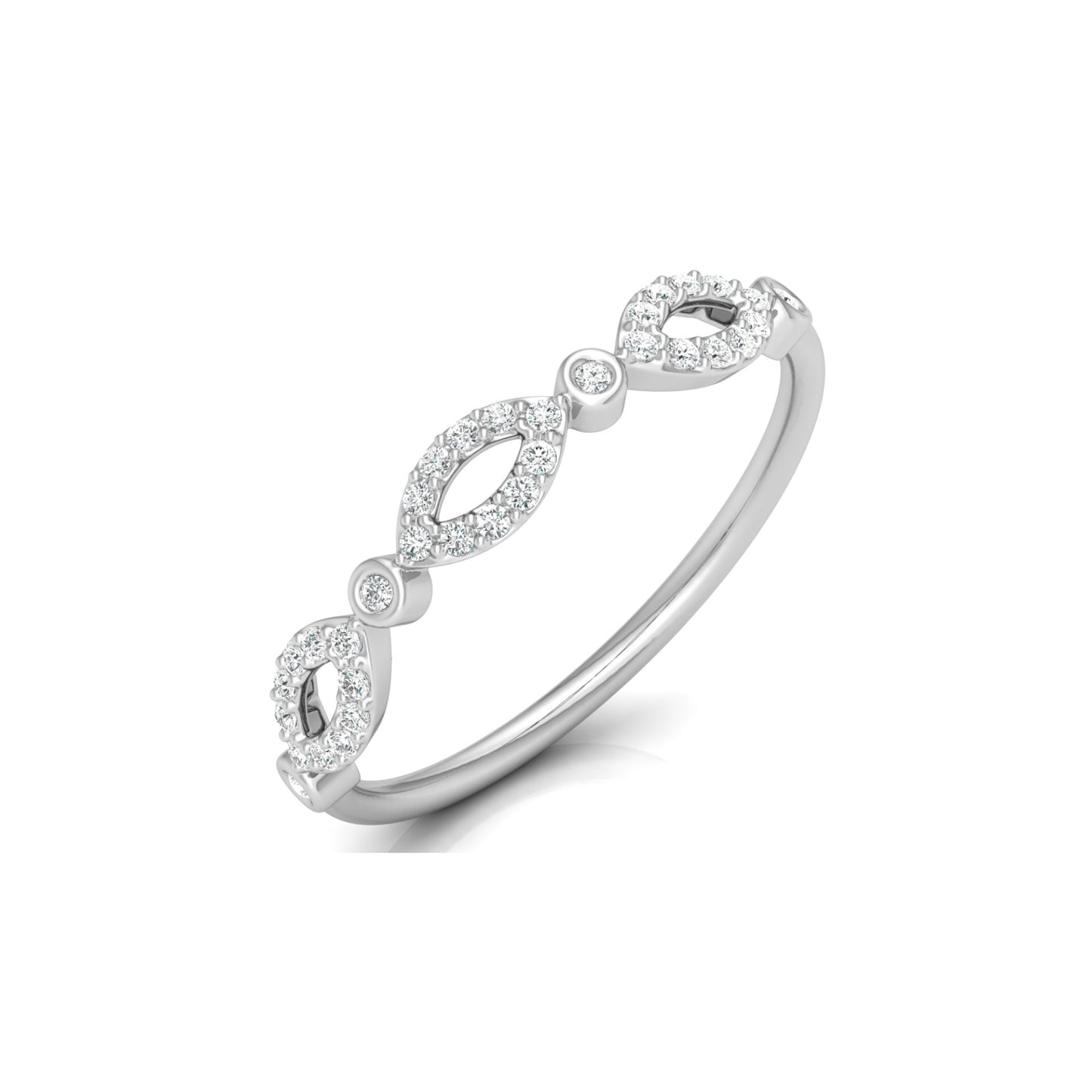 Marquise and Round Diamond Wedding Band Ring Stackable Design for Women in 14 KT Solid Gold