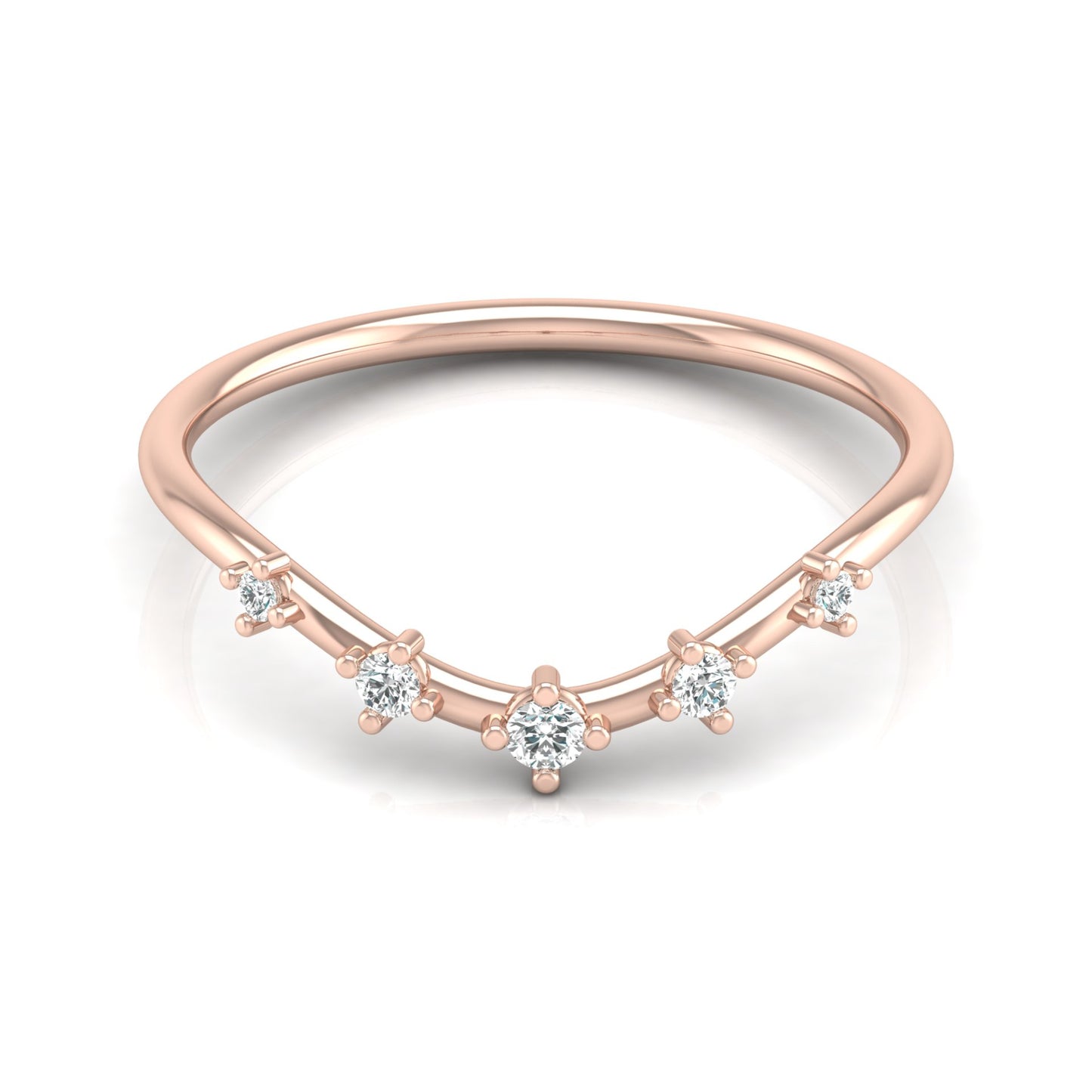Lightweight 5-Stone V Shaped Round Diamond Ring for Women's Elegant Solid Gold Design