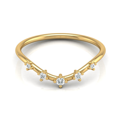 Lightweight 5-Stone V Shaped Round Diamond Ring for Women's Elegant Solid Gold Design