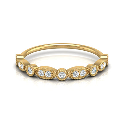 Vintage Art Deco Round Diamond Band Ring for Women In 14K Solid Gold Elegant Everyday Wear Ring