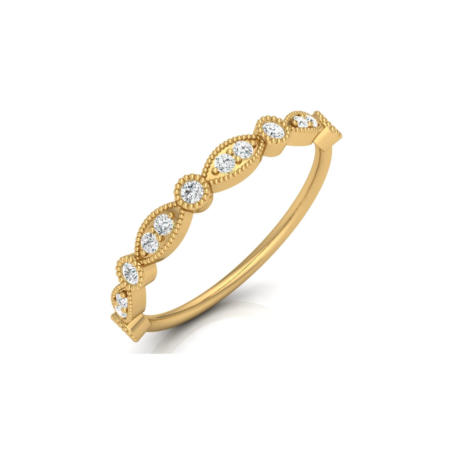 Vintage Art Deco Round Diamond Band Ring for Women In 14K Solid Gold Elegant Everyday Wear Ring