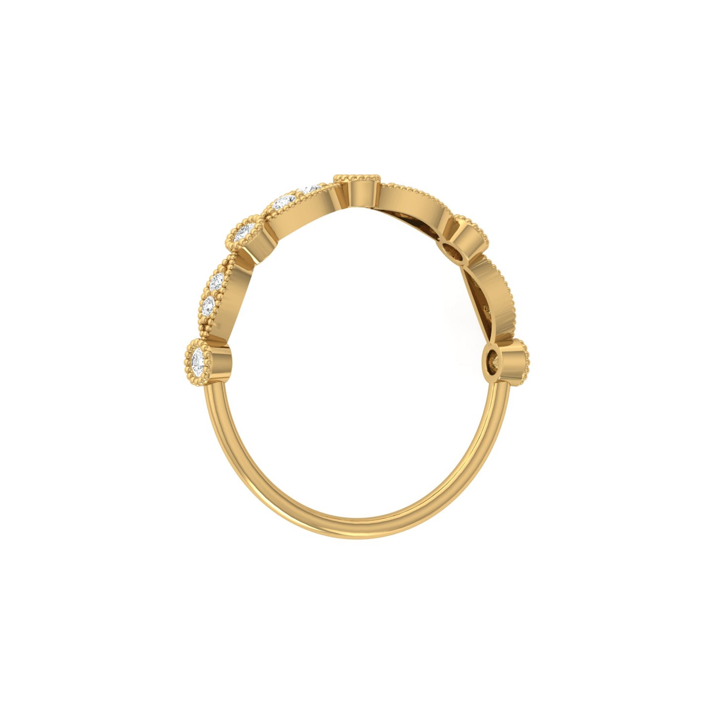 Vintage Art Deco Round Diamond Band Ring for Women In 14K Solid Gold Elegant Everyday Wear Ring