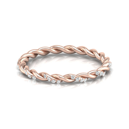 Dainty Twisted Diamond Band Ring for Women's Minimalist Stackable Ring In 14K Solid Gold