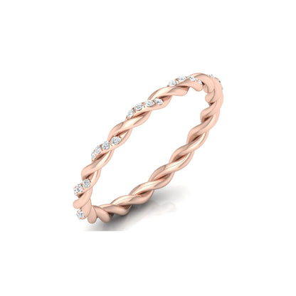 Dainty Twisted Diamond Band Ring for Women's Minimalist Stackable Ring In 14K Solid Gold