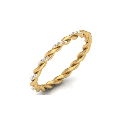 Dainty Twisted Diamond Band Ring for Women's Minimalist Stackable Ring In 14K Solid Gold