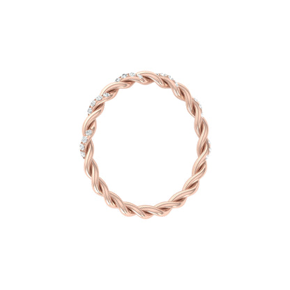 Dainty Twisted Diamond Band Ring for Women's Minimalist Stackable Ring In 14K Solid Gold