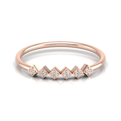 Geometric Diamond Band Ring For Women's Modern Square-Set Round Diamond Ring In 14K Solid Gold