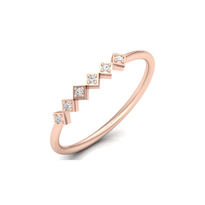 Geometric Diamond Band Ring For Women's Modern Square-Set Round Diamond Ring In 14K Solid Gold