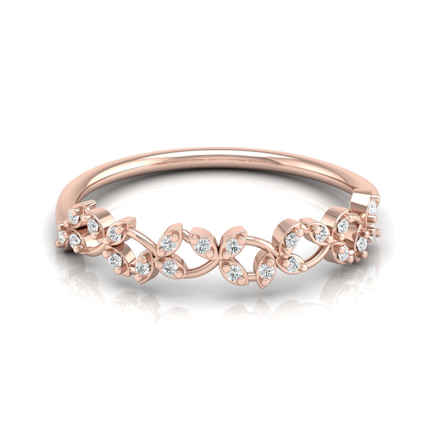 Minimalist Round Diamond Leaf Ring Band Nature-Inspired Dainty Band In 14K Solid Gold