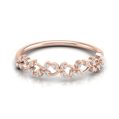 Minimalist  Round Diamond Leaf Ring Band  Nature-Inspired Dainty Band In 14K Solid Gold