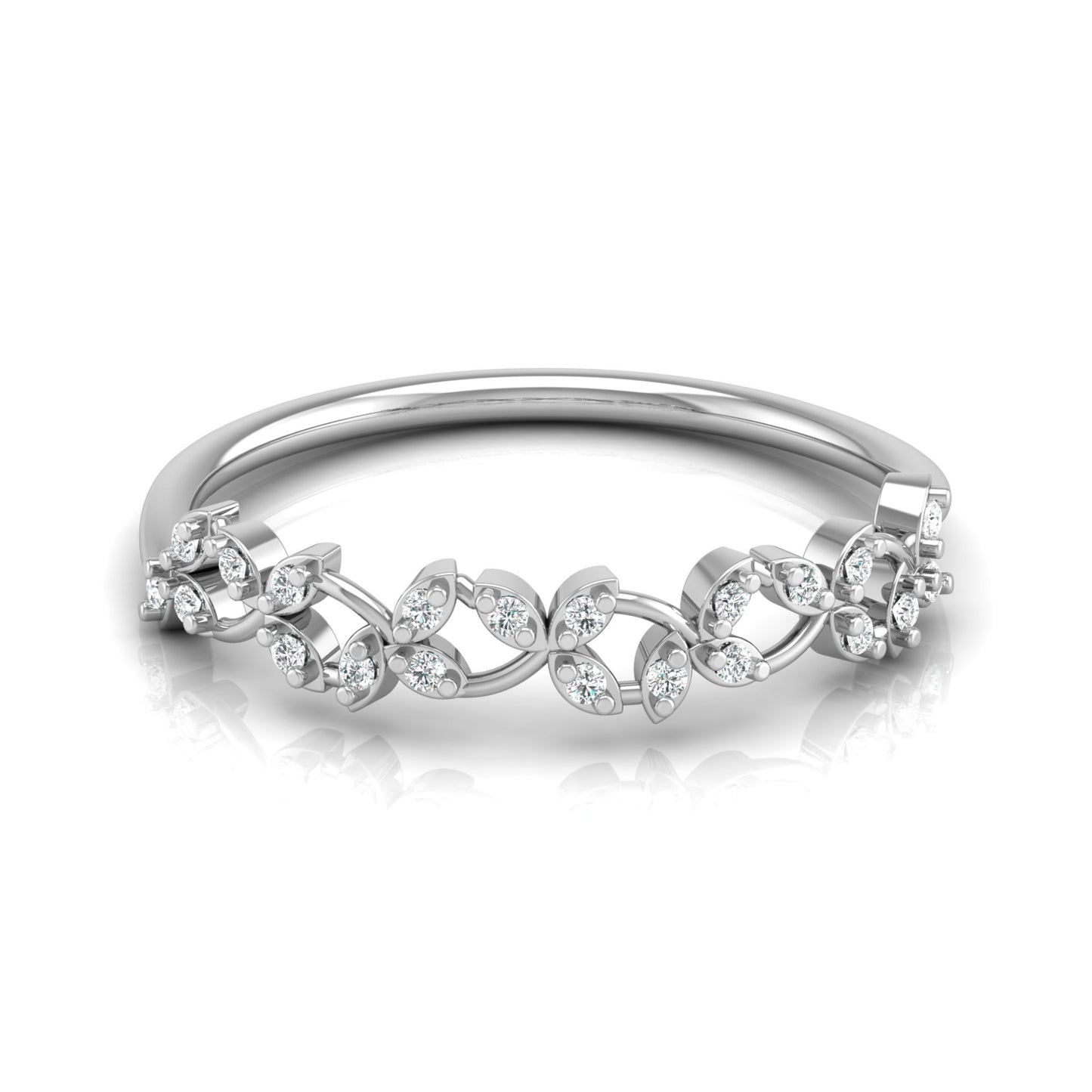 Minimalist Round Diamond Leaf Ring Band Nature-Inspired Dainty Band In 14K Solid Gold