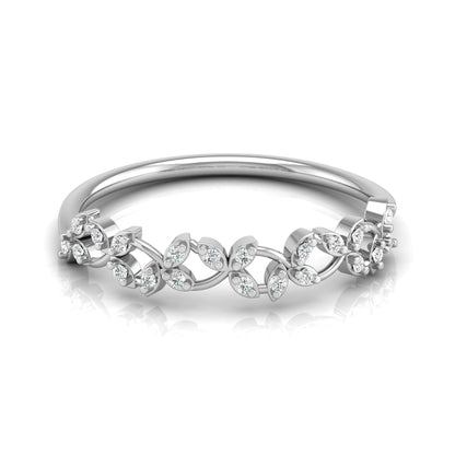 Minimalist  Round Diamond Leaf Ring Band  Nature-Inspired Dainty Band In 14K Solid Gold