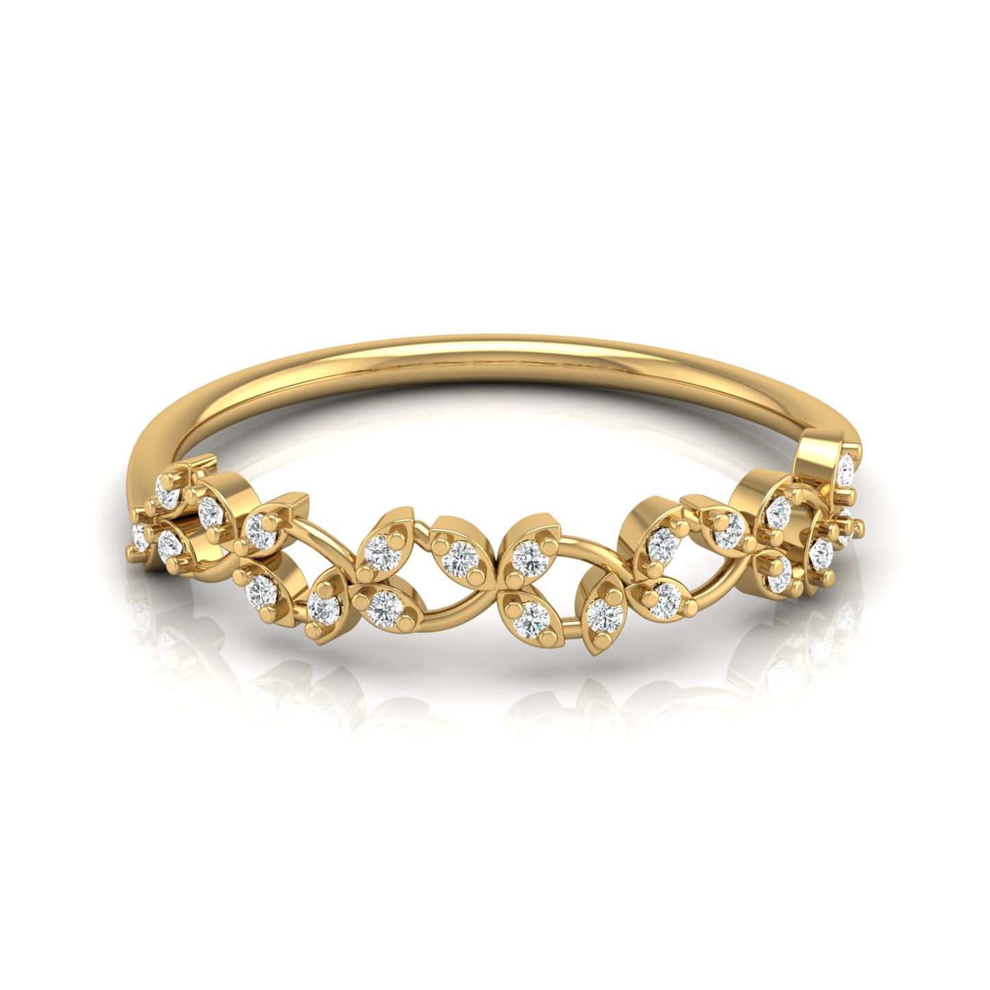 Minimalist Round Diamond Leaf Ring Band Nature-Inspired Dainty Band In 14K Solid Gold