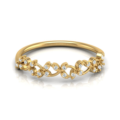 Minimalist  Round Diamond Leaf Ring Band  Nature-Inspired Dainty Band In 14K Solid Gold