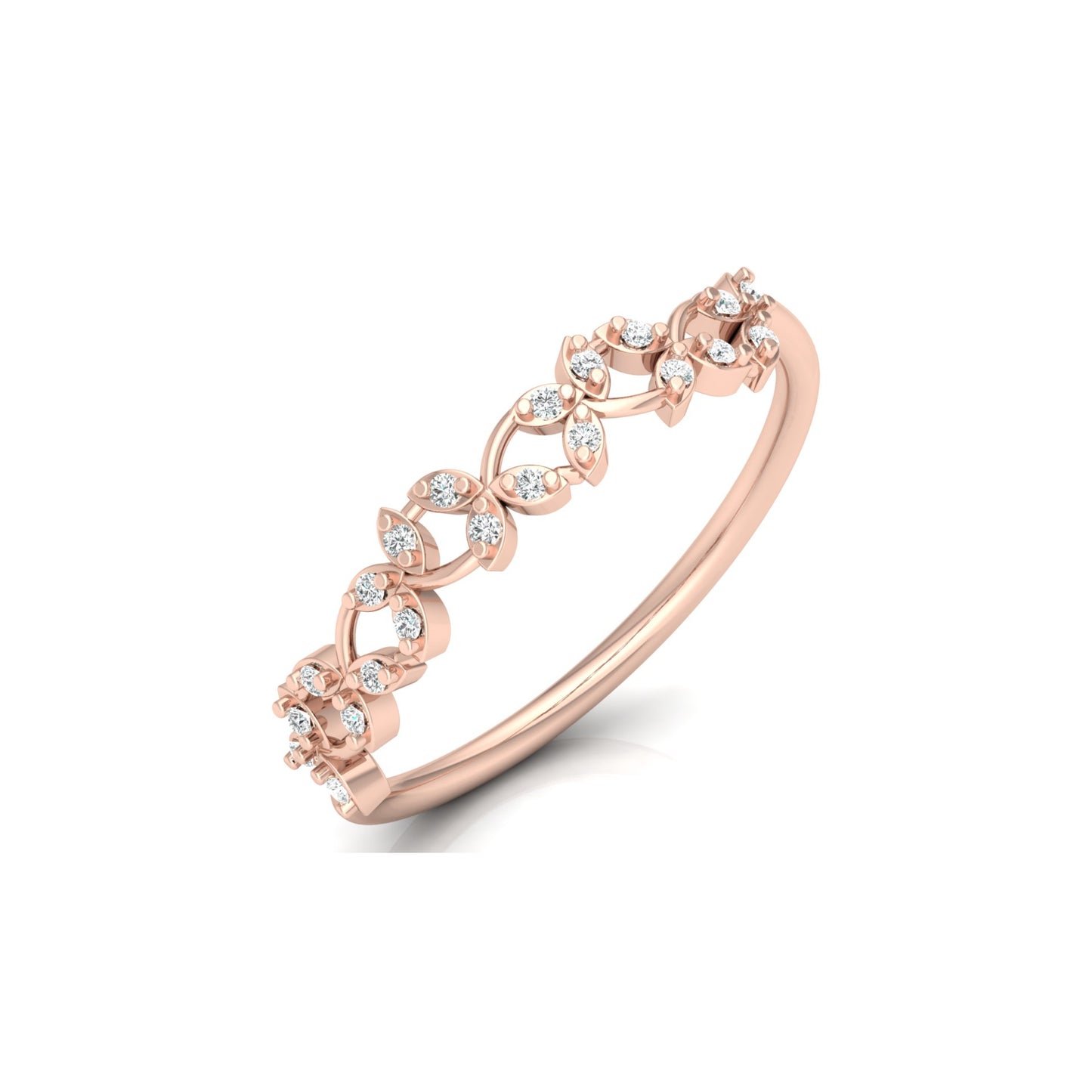 Minimalist Round Diamond Leaf Ring Band Nature-Inspired Dainty Band In 14K Solid Gold