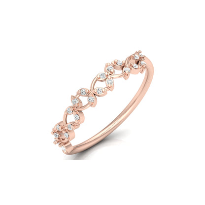 Minimalist  Round Diamond Leaf Ring Band  Nature-Inspired Dainty Band In 14K Solid Gold
