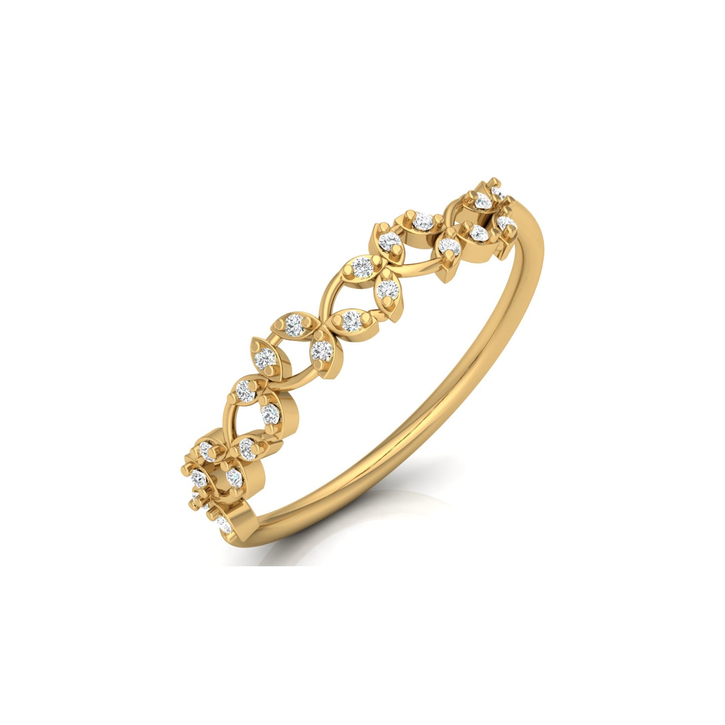 Minimalist Round Diamond Leaf Ring Band Nature-Inspired Dainty Band In 14K Solid Gold