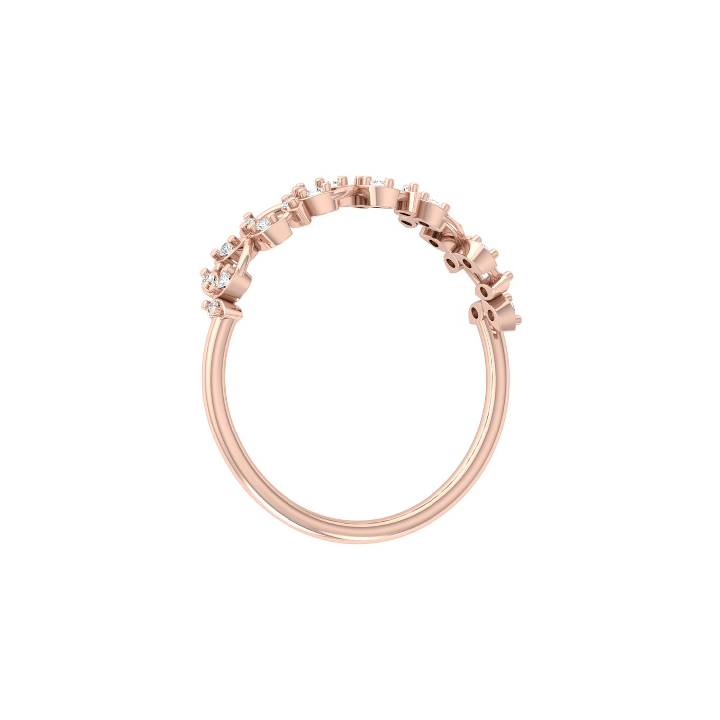 Minimalist Round Diamond Leaf Ring Band Nature-Inspired Dainty Band In 14K Solid Gold
