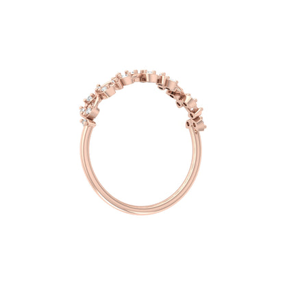 Minimalist  Round Diamond Leaf Ring Band  Nature-Inspired Dainty Band In 14K Solid Gold