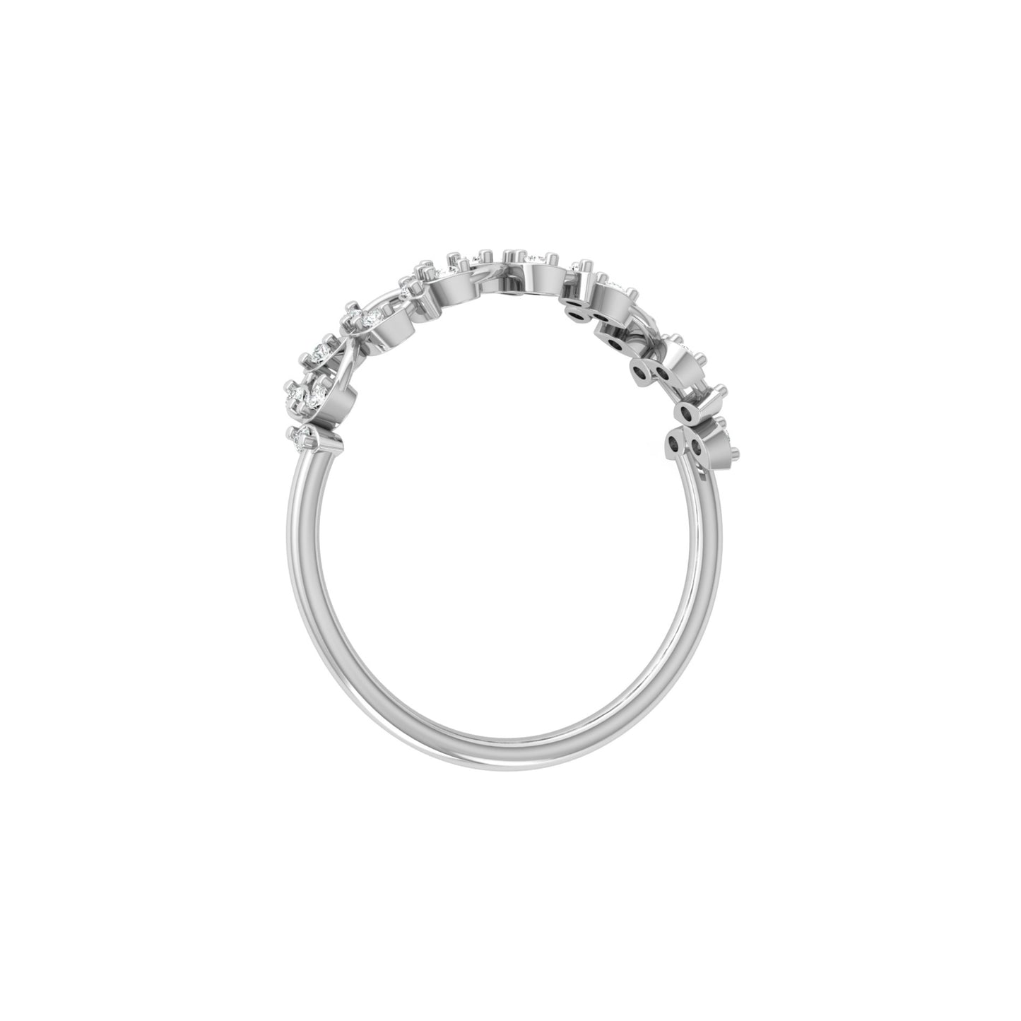 Minimalist Round Diamond Leaf Ring Band Nature-Inspired Dainty Band In 14K Solid Gold