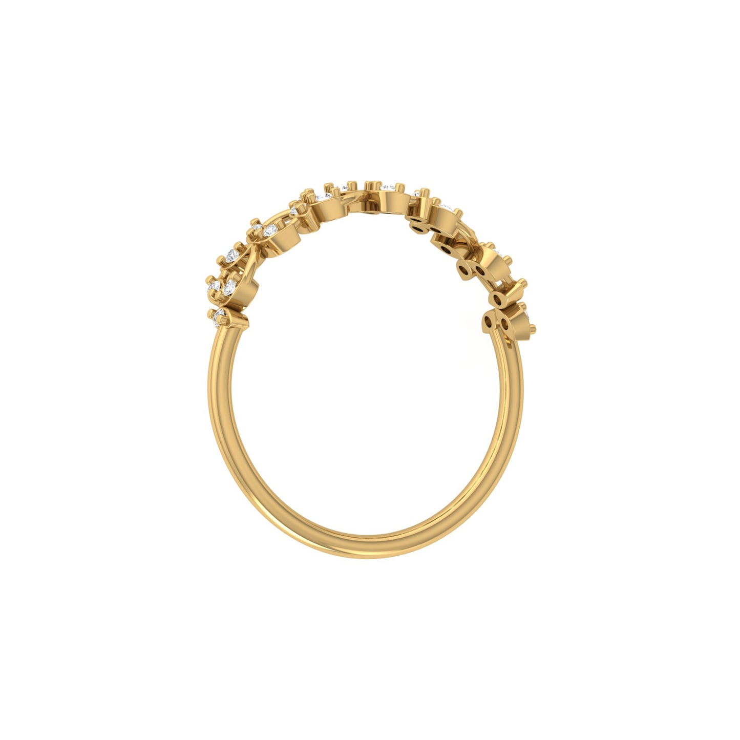 Minimalist Round Diamond Leaf Ring Band Nature-Inspired Dainty Band In 14K Solid Gold