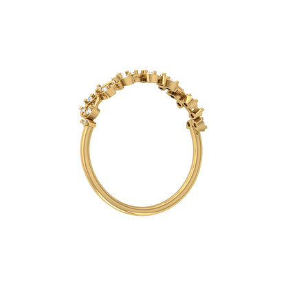 Minimalist  Round Diamond Leaf Ring Band  Nature-Inspired Dainty Band In 14K Solid Gold