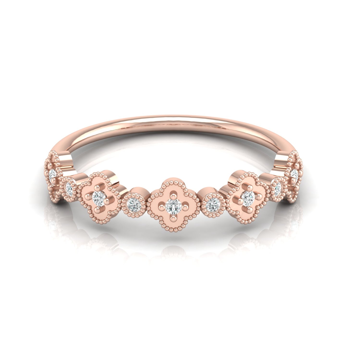 Round Cut Floral Diamond Band Ring In 18K Solid Gold Dainty Minimal & Stackable Gold Ring