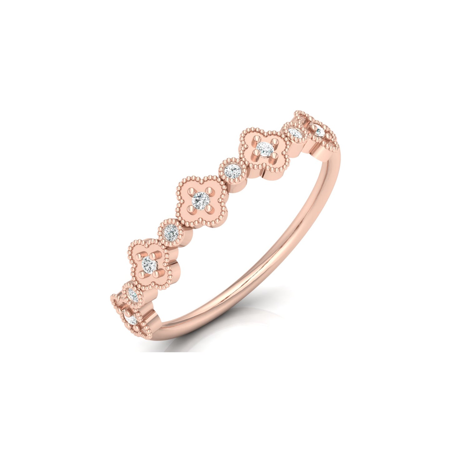 Round Cut Floral Diamond Band Ring In 18K Solid Gold Dainty Minimal & Stackable Gold Ring