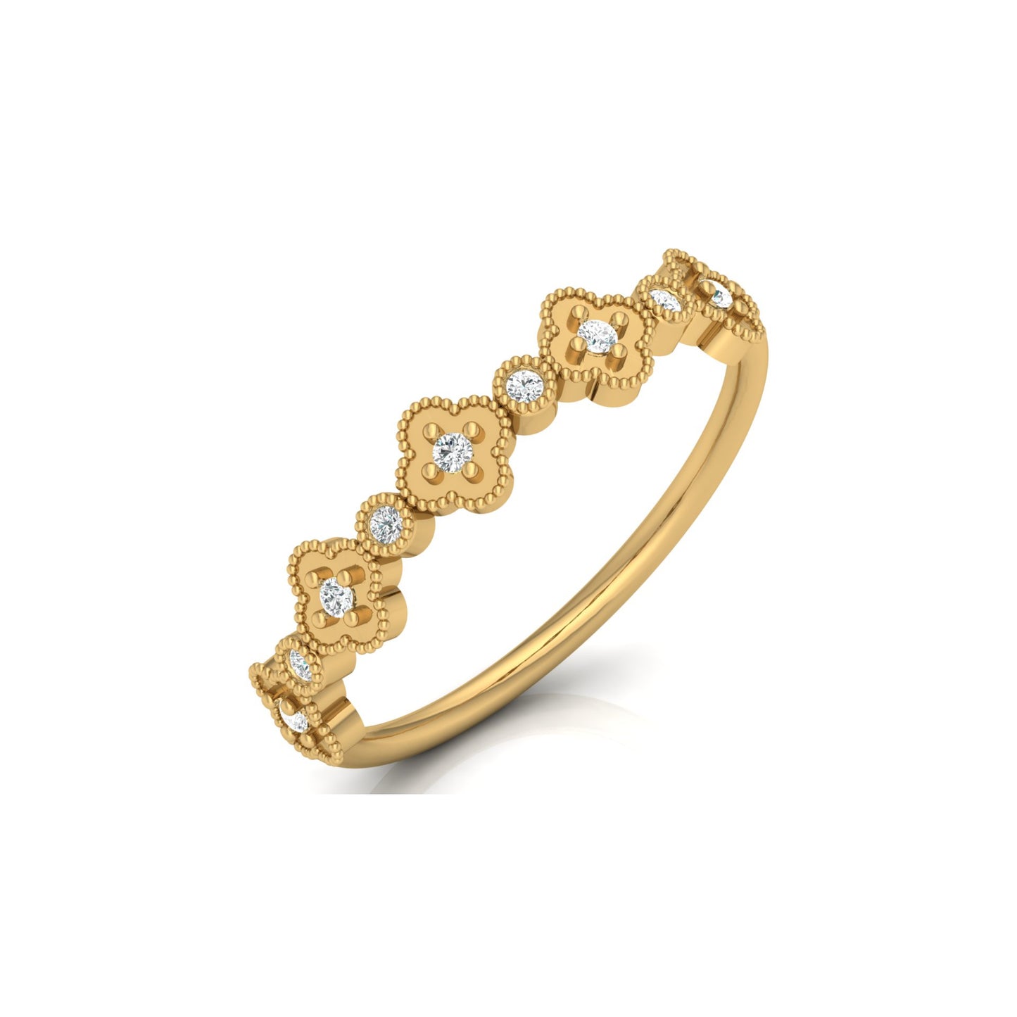 Round Cut Floral Diamond Band Ring In 18K Solid Gold Dainty Minimal & Stackable Gold Ring