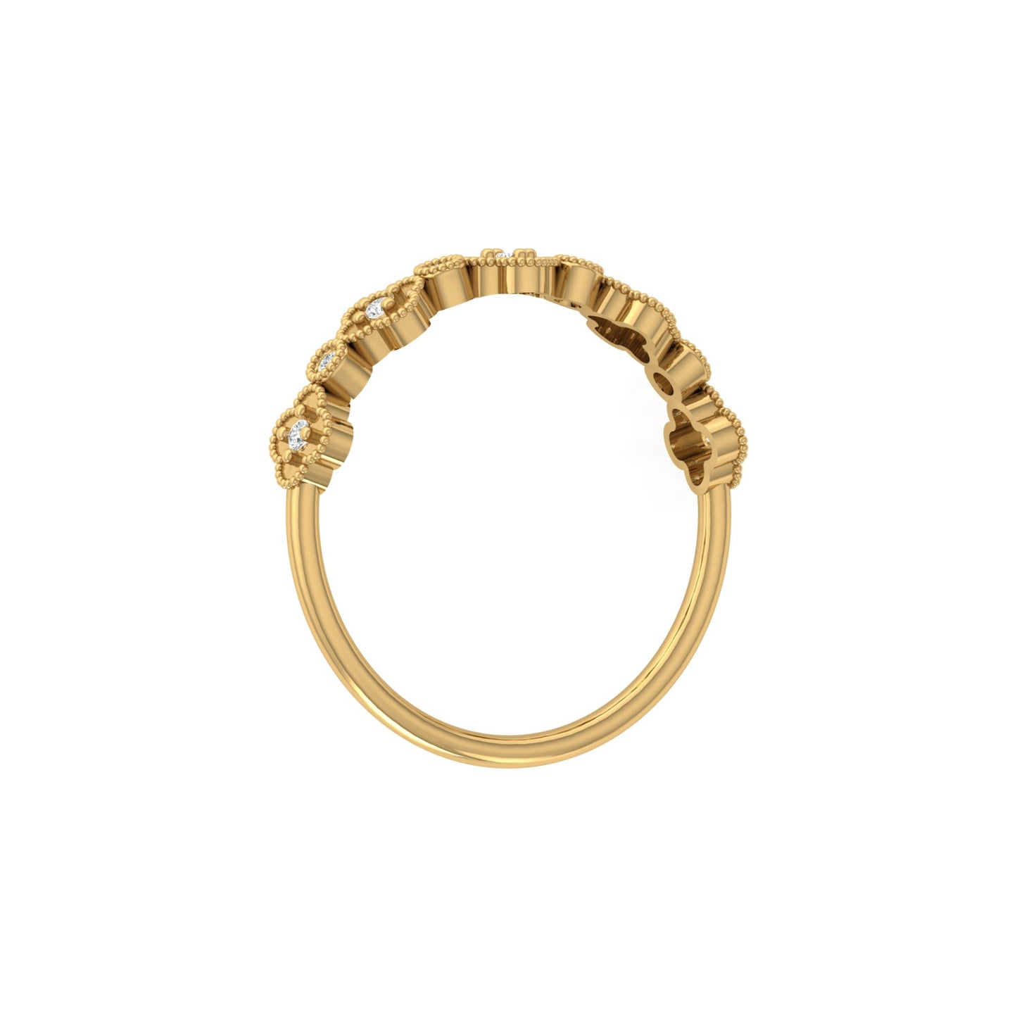 Round Cut Floral Diamond Band Ring In 18K Solid Gold Dainty Minimal & Stackable Gold Ring