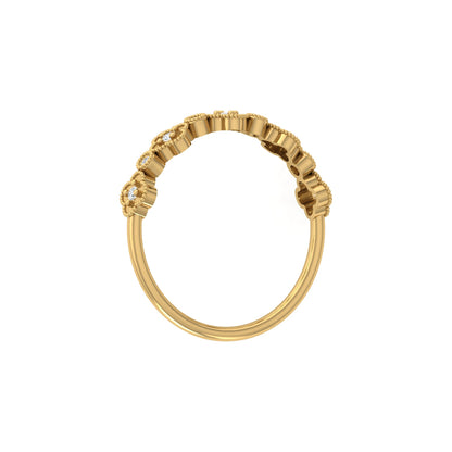 Round Cut Floral Diamond Band Ring In 18K Solid Gold Dainty Minimal & Stackable Gold Ring