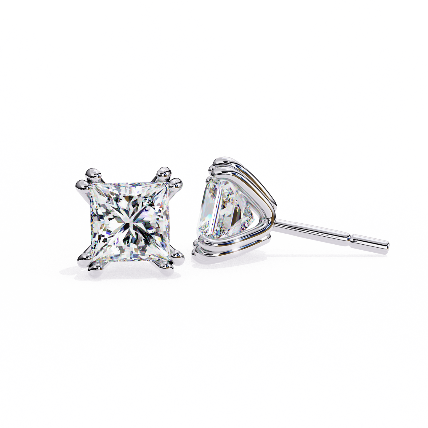 Solitaire 3.04Ct Princess Cut Diamond Unique Stacking Double Prong Set Dainty Stud Party Wear Earring For Gift - HIGHCARAT DIAMONDS