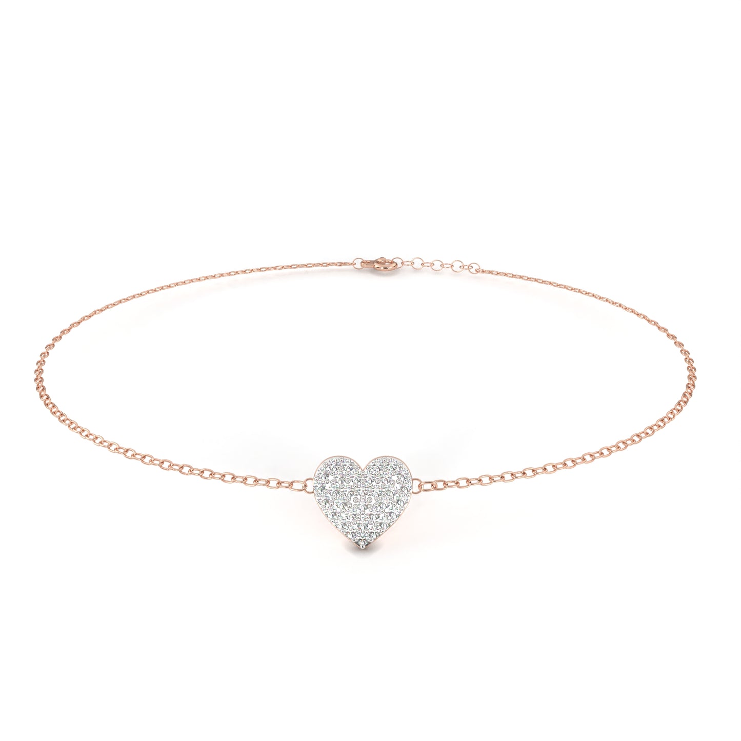 Vintage Round Cut Diamond Heart Shape Prong Set Cluster Handcrafted Dainty Party Wear Charm Bracelet