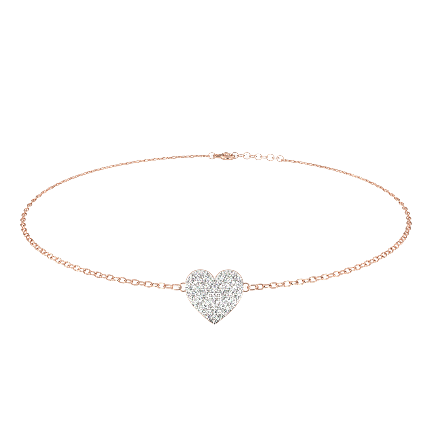 Vintage Round Cut Diamond Heart Shape Prong Set Cluster Handcrafted Dainty Party Wear Charm Bracelet