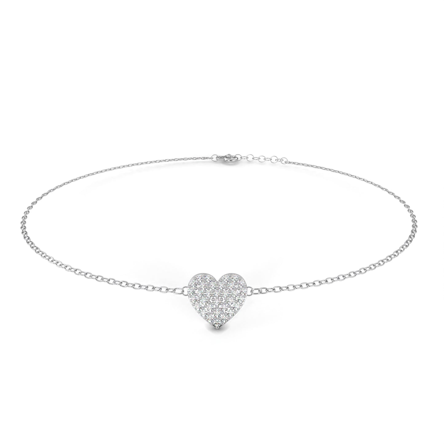 Vintage Round Cut Diamond Heart Shape Prong Set Cluster Handcrafted Dainty Party Wear Charm Bracelet
